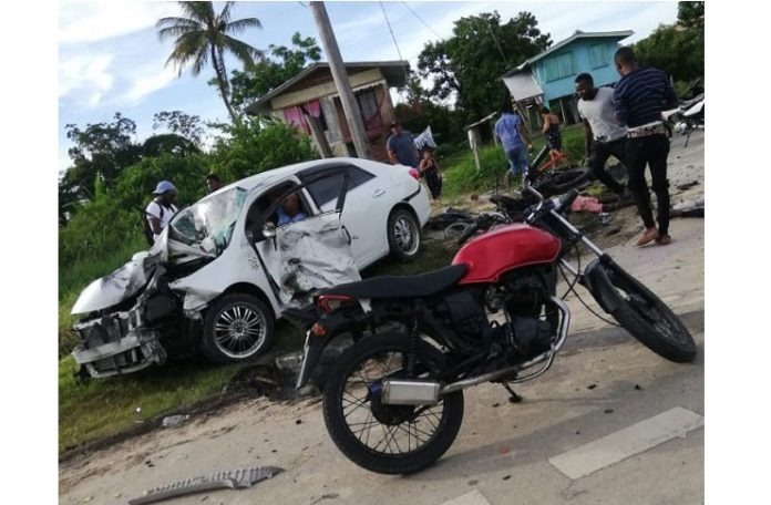 Two die in an horrific crash at Le Destin, East Bank Essequibo Sunday afternoon