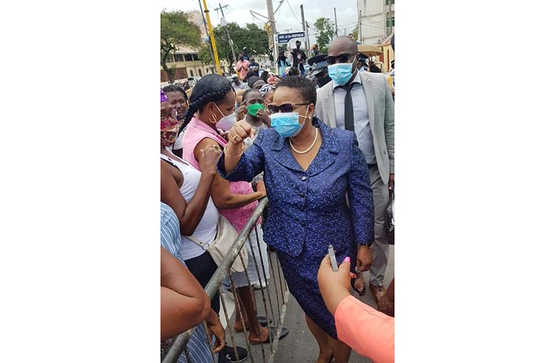 Former Health Minister, Volda Lawrence interacts with supporters