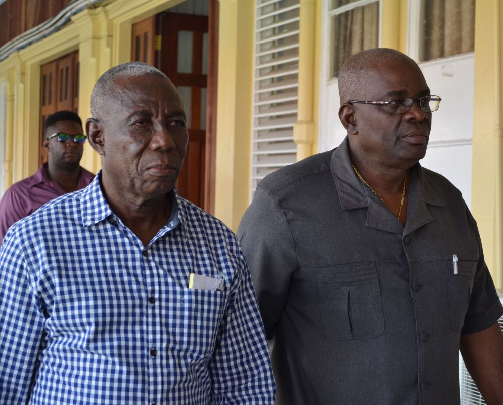 Chief Elections Officer, Keith Lowenfield and Returning Officer for Region Four, Clairmont Mingo (Stabroek News photo)