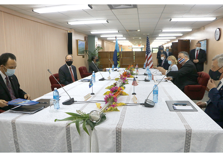 US Secretary of State, Michael Pompeo and his team meeting with Caricom Secretary-General, Irwin LaRocque and his team
