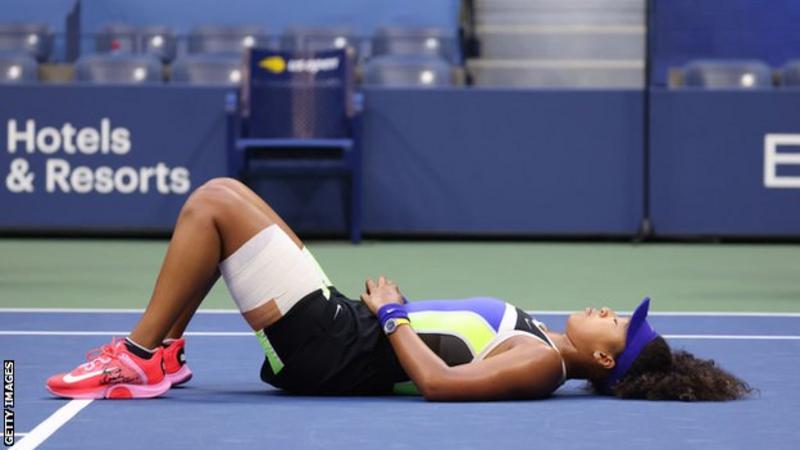 Naomi Osaka lay down on Arthur Ashe Stadium moments after sealing victory 