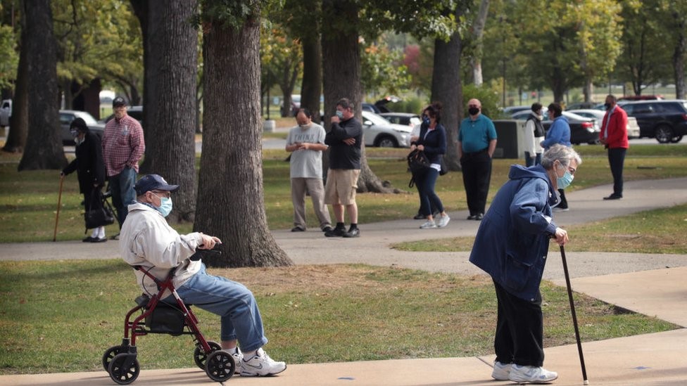 Pensioners queuing to vote in Indiana earlier this month (Getty Images)