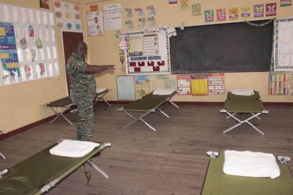A classroom prepared to accommodate the squatters