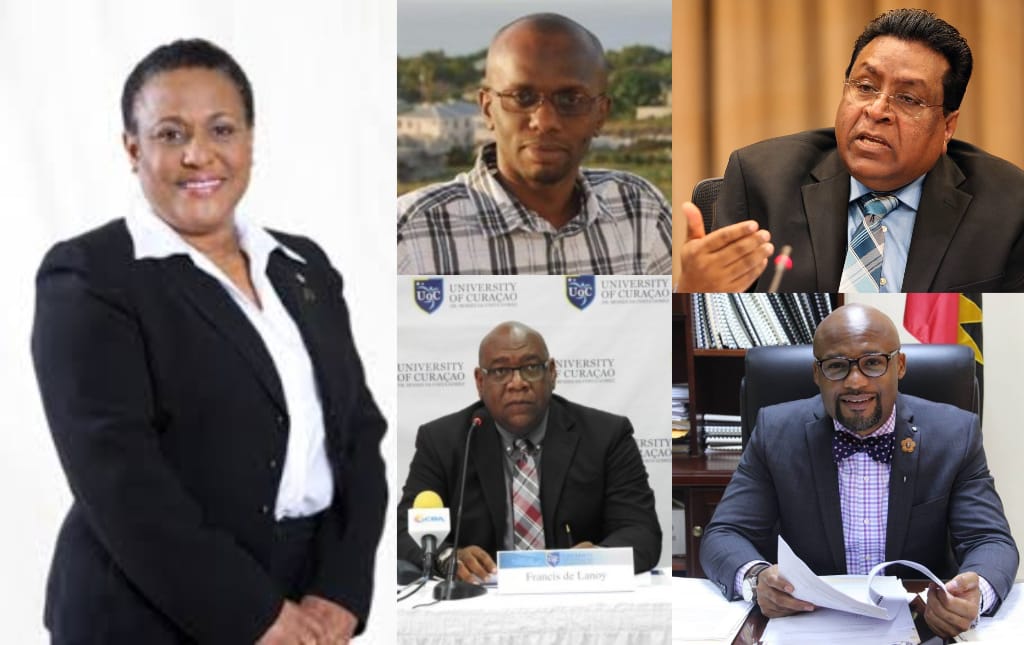 The review team: Chair, Professor Hazel Simmons-McDonald and team members from left to right) Professor Andrew Downes, Professor Francis De Lanoy, retired CEO Harrilal Seecharan and Education Minister Michael S. Browne. 