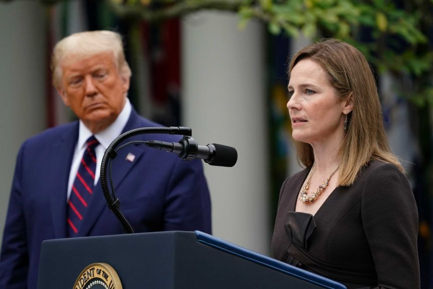 US President Donald Trump's Supreme Court pick, Judge Amy Coney Barrett, could be confirmed on Monday (local time).(AP: Alex Brandon)