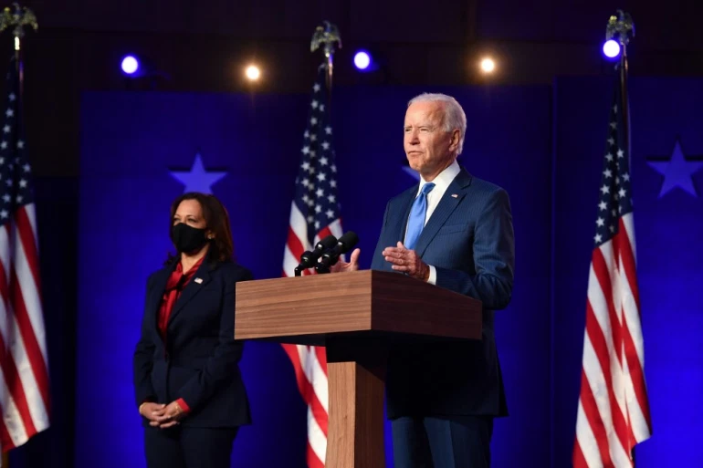 U.S. Democratic presidential nominee Joe Biden speaks about elections results in Wilmington, Delaware, U.S. November 6, 2020 (Reuters/ Kevin Lamarque)