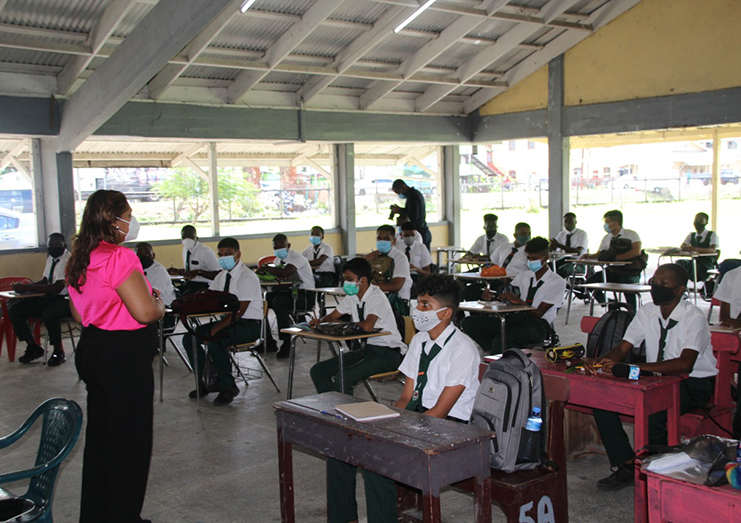 Minister of Education Priya Manickchand speaks to students (MOE photo)