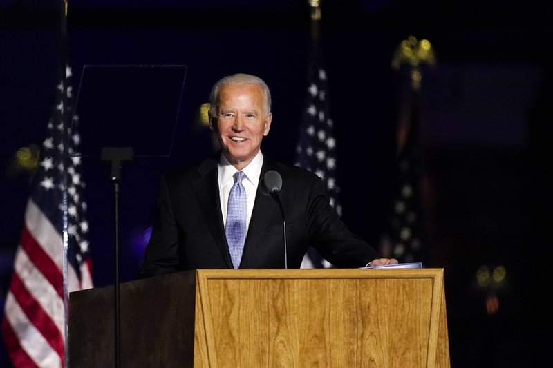 President-elect Joe Biden speaks Saturday, Nov. 7, 2020, in Wilmington, Del. (AP Photo/Andrew Harnik)