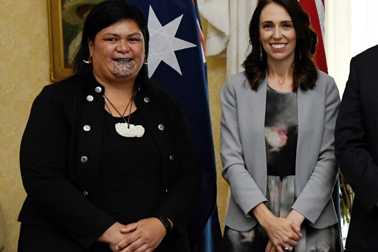 New Zealand's Prime Minister Jacinda Ardern (right) and Nanaia Mahuta who has just been made foreign minister [File: Bianca de Marchi/Pool via AFP]
