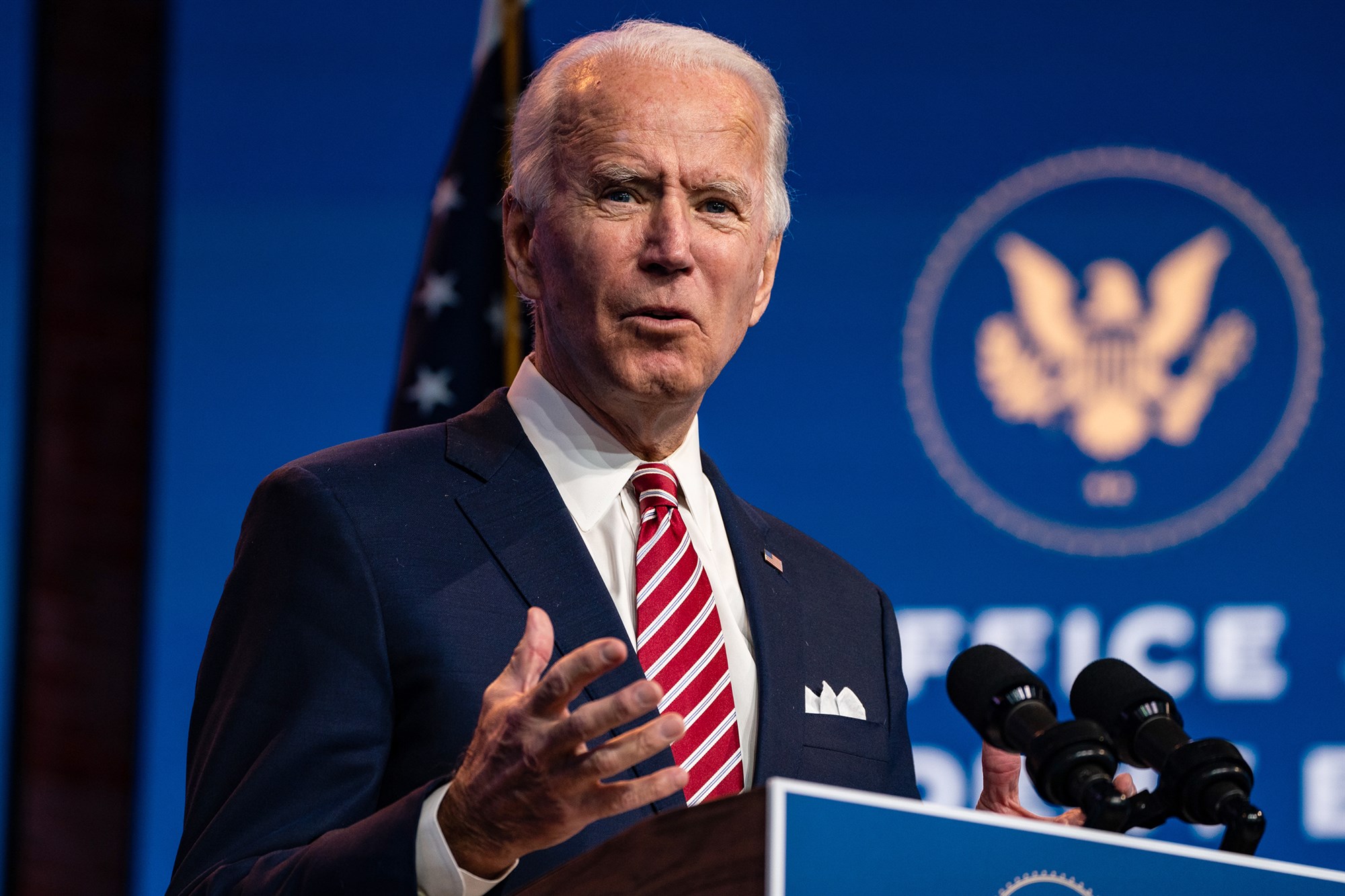 President-elect Joe Biden delivers remarks on the economic recovery at the Queen in Wilmington, Delaware on Nov. 16, 2020.Salwan Georges / The Washington Post via Getty Images