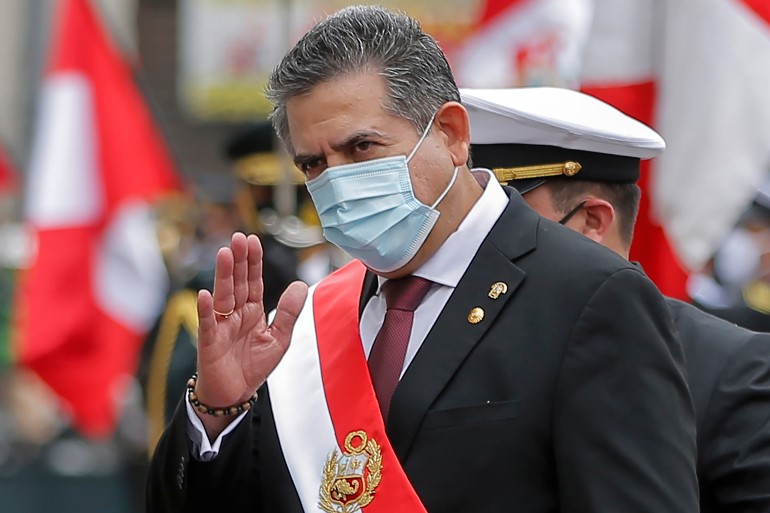 Manuel Merino resigned just five days after taking office [File: Luka Gonzales/AFP]