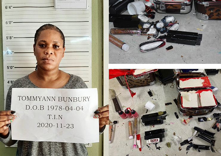 Tommyann Bunbury and  Some of the items which CANU found the cocaine concealed in