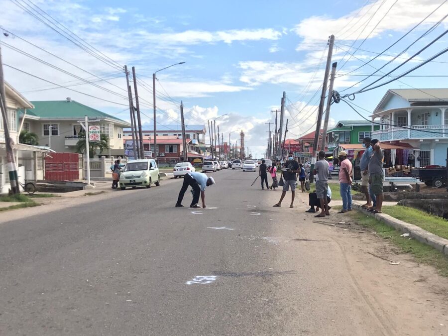 A Police marks the Springlands Public Road where the accident occurred Sunday, December 12, 2020