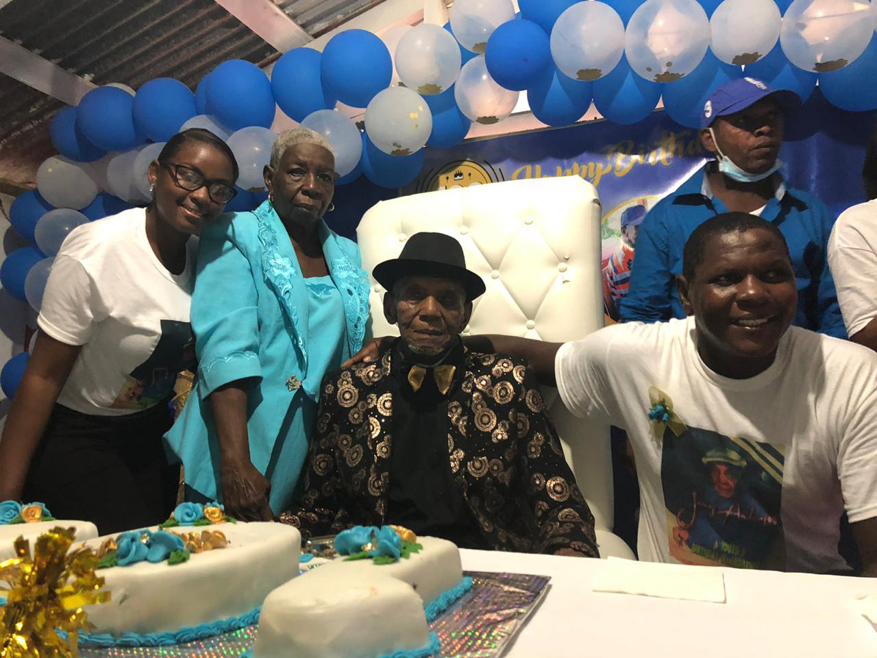 James Anderson and his daughter Pam (left) and other relatives during his birthday celebration at Punters Place