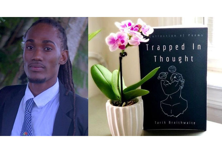 Author and poet, Tarik Braithwaite along with his book ‘Trapped In Thought: A Collection of Poems’