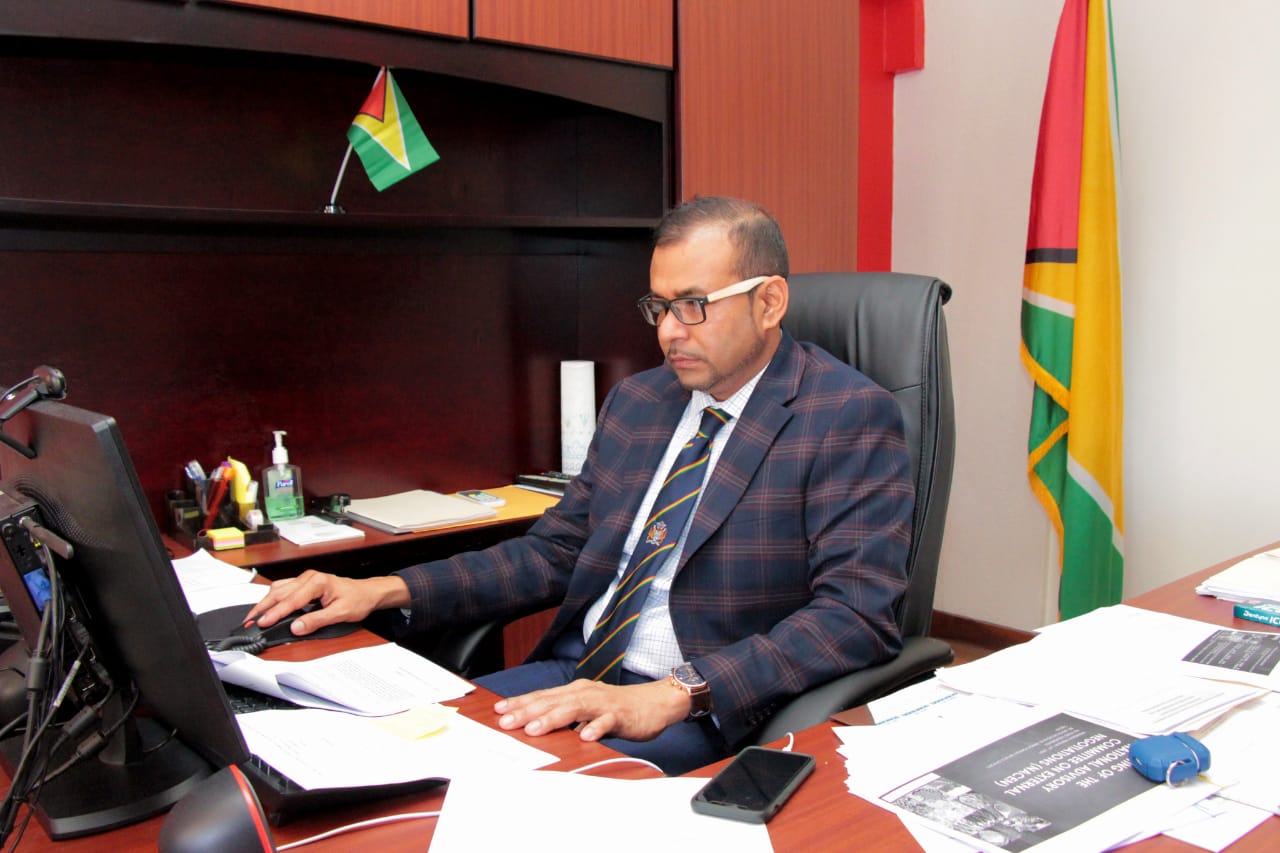 Foreign Secretary Robert Persaud chairs the meeting remotely