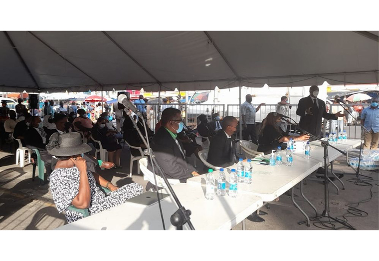Opposition MPs on the Stabroek Square for the first People's Parliament