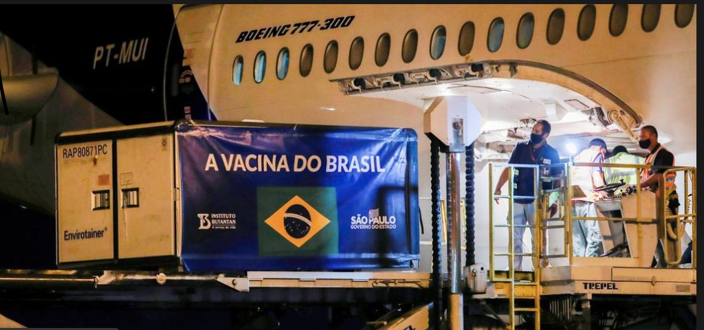 A refrigerated container with doses of the CoronaVac, Sinovac Biotech's vaccine against the coronavirus disease (COVID-19), is unload at Viracopos International Airport, in Campinas, Brazil February 4, 2021. REUTERS/Amanda Perobelli