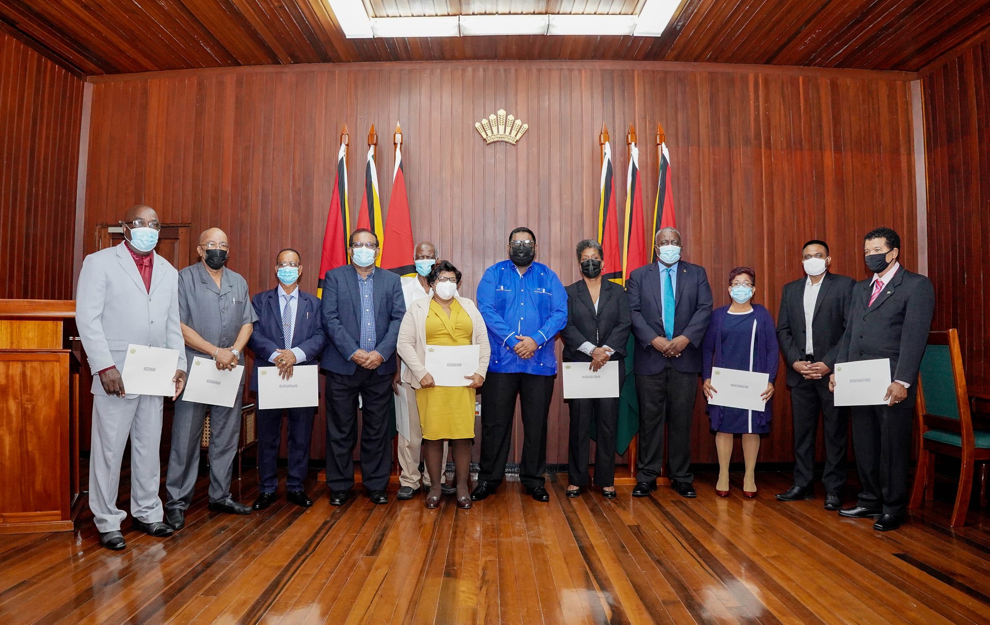 President Irfaan Ali (center) along with the eight LGC members sworn-in