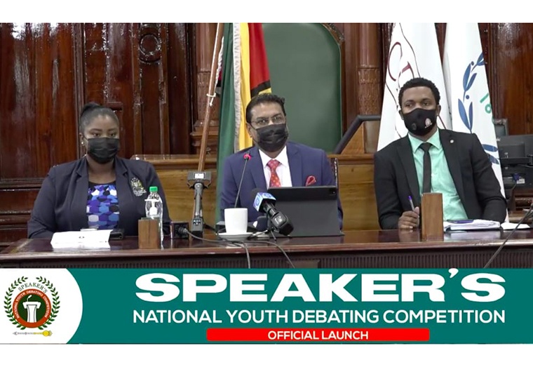 Parliamentary Executive Officer, Carletta Charles; Speaker of the National Assembly, Manzoor Nadir; and Parliament's Public Relations Officer (PRO) Yannick December