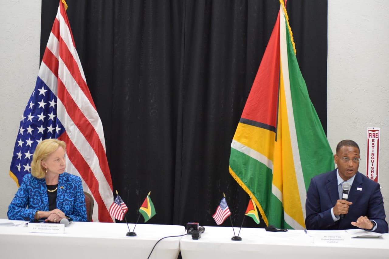 Clinton White – the United States Agency for International Development Eastern and Southern Caribbean Mission (USAID/ESC) Regional Representative – speaking in the presence of US Ambassador Sarah-Ann Lynch during a press conference on Wednesday