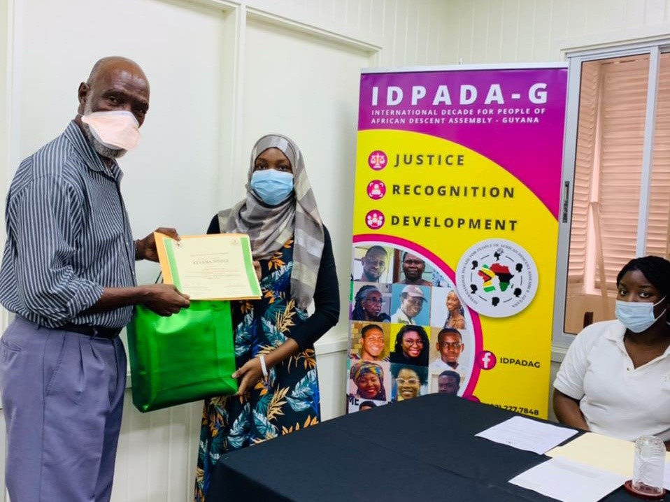 The International Decade for People of African Descent Assembly- Guyana Prize giving Ceremony for winners of the IDPADA-G Youth Committee Essay Competition. In the photo is IDPADA-G Chairman, Vincent Alexander.