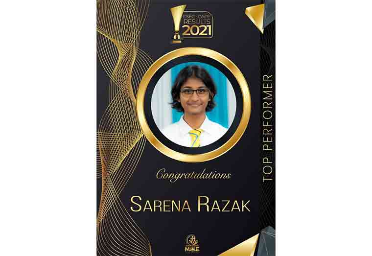 Guyana’s Top CSEC Performer Sarena Razak with 19 Grade Ones