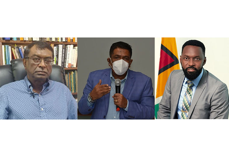 L-R, APNU+AFC MP Khemraj Ramjattan, Agriculture Minister Zulfikar Mustapha and  Opposition Chief Whip Christopher Jones