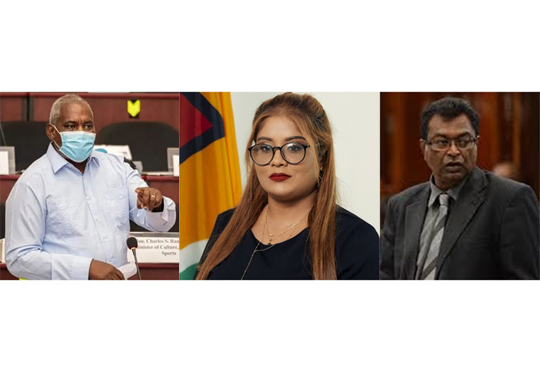 L-R, Minister of Home Affairs, Robeson Benn, Opposition MP, Geeta Chandan-Edmond and   Former Minister of Public Security, Khemraj Ramjattan, MP
