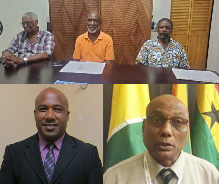 Top L-R: Election Commissioners Desmond Trotman, Vincent Alexander and Charles Corbin, L-R Leslie Harrow and Chief Elections Officer, Vishnu Persaud