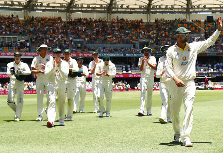 Nathan Lyon leads Australia off the field  Getty Images