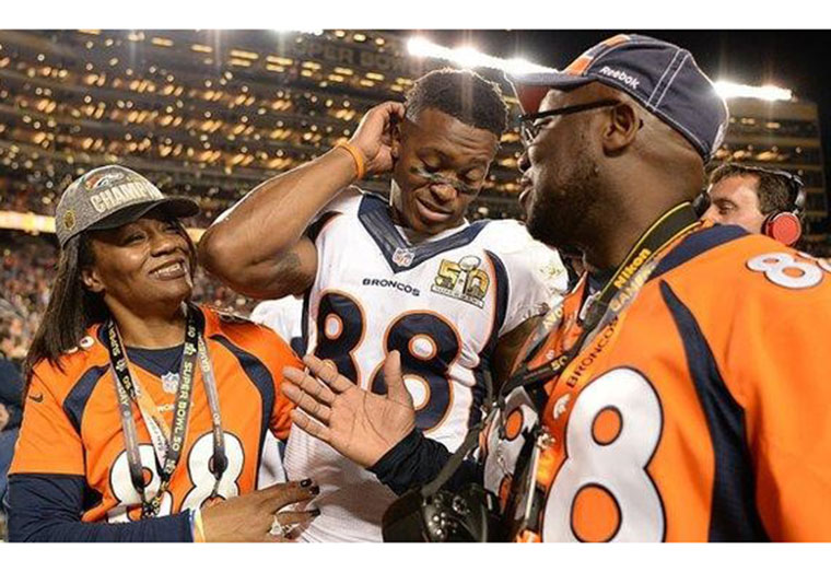 Demaryius Thomas with his mother and father after success at Super Bowl 50 in 2015