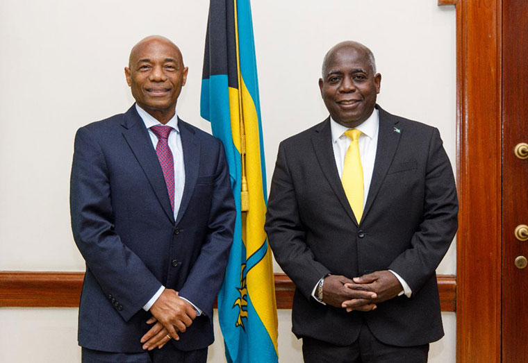 President of the Caribbean Development Bank (CBD), Dr Gene Leon (left), had his first official meeting with the Prime Minister of The Bahamas, the Honourable Philip Davis during a visit to the Bahamian archipelago in December 2021