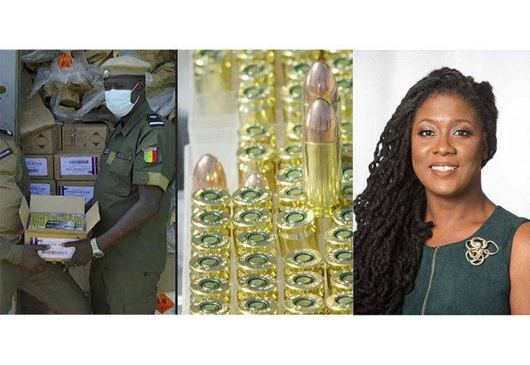 L-R The US$5.2M in ammunition which was seized from a Guyana-flagged ship in Senegal  and APNU+AFC MP Amanza Walton-Desir