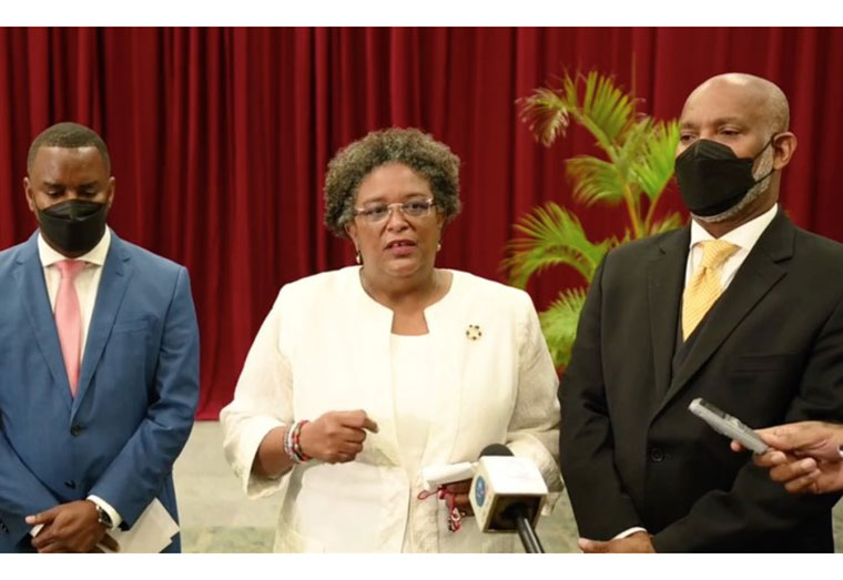 Prime Minister Mia Mottley and other officials