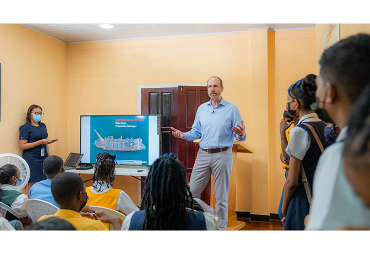 ExxonMobil Guyana Production Manager, Mike Ryan provided an overview of ExxonMobil’s operations in Guyana to more than 70 students of participating schools