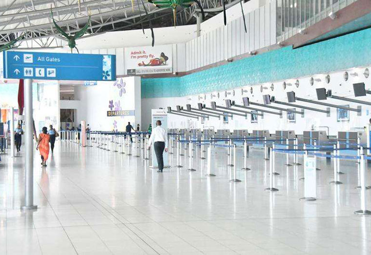 The check-in area at Norman Manley International Airport in Kingston is devoid of passengers on Thursday. (Photo: Jason Tulloch)