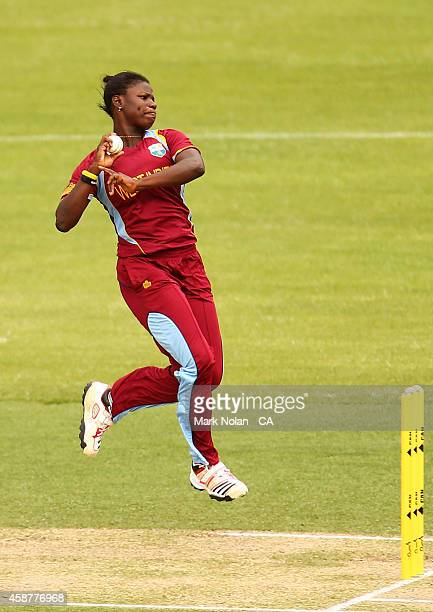 SYDNEY, AUSTRALIA - NOVEMBER 11: Tremayne Smartt of the West Indies bowls during game one of the women's One Day International series between Australia and the West Indies at Hurstville Oval on November 11, 2014 in Sydney, Australia.  (Photo by Mark Nolan - CA/Cricket Australia via Getty Images/Getty Images)