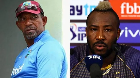 Windies coach Phil Simmons; Andre Russell