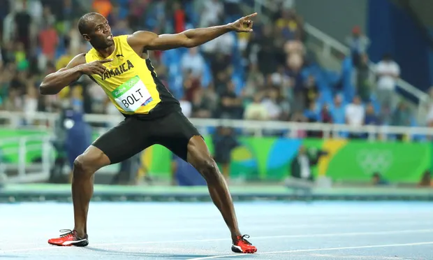 Usain Bolt celebrates his gold in the 200m at the Rio Olympics. Photograph: Lucy Nicholson/Reuters
