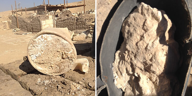 Archaeologists at the pyramids and necropolis of Saqqara in Giza found pottery vessels containing ancient halloumi cheese, about 2,600 years old, experts say.