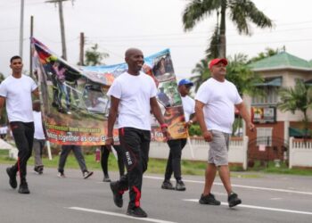 Fire Chief Gregory Wickham leads the GFS Fitness Walk on Sunday Morning