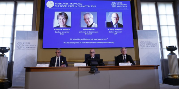 The Nobel Committee for Chemistry announces the winners of the Nobel Prize in Chemistry at
The Royal Swedish Academy of Sciences in Stockholm, Sweden. Photo by Christine Olsson/EPA-EFE