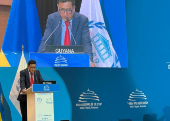 Guyana Attorney General, Anil Nandlall addressing the 145th Inter-Parliamentary Union (IPU) Assembly in Rwanda (DPI Photo),