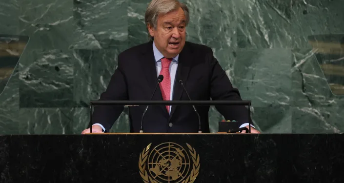 Secretary-General António Guterres addresses the 77th Session of the United Nations General Assembly in New York City, Sept. 20. (Brendan McDermid/Reuters)