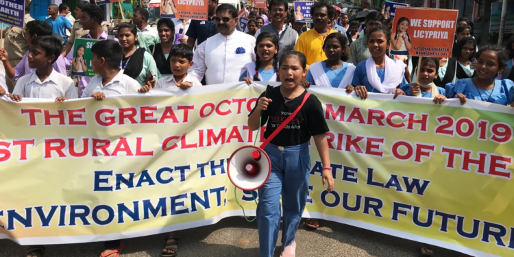 Indian climate activist Licypriya Kangujam, known as Licy, during a protest in the Indian state of Odisha in 2019.Courtesy of Licypriya Kangujam