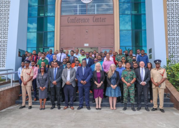 Prime Minister Brigadier (Ret’d) Mark Phillips (centre), British High Commissioner to Guyana, Jane Miller OBE (centre right), UK government representative and other stakeholders