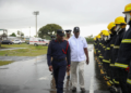 Chief Fire Officer (ag) Gregory Wickham along with Home Affairs Minister, Robeson Benn