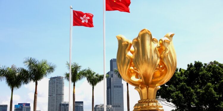 Photo taken on July 14, 2020 shows the Golden Bauhinia Square in Hong Kong. [Photo/Xinhua]