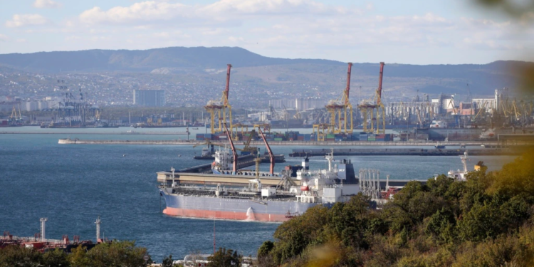 FILE - An oil tanker is moored in Novorossiysk, Russia, Oct. 11, 2022. The European Union reached a deal Friday for a $60-per-barrel price cap on Russian oil.